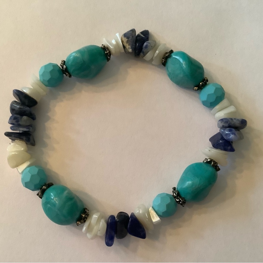 Natural Gemstone Chips Lapis Lazuli Turquoise Reiki Chakra Handmade Bracelet